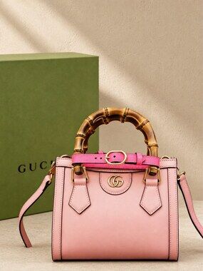 Gucci Mini Diana Pink Calfskin Handbag with Bamboo Handles